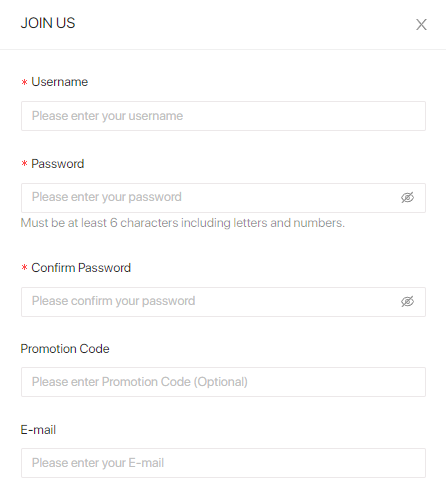 Sign up form of platform Indibet.