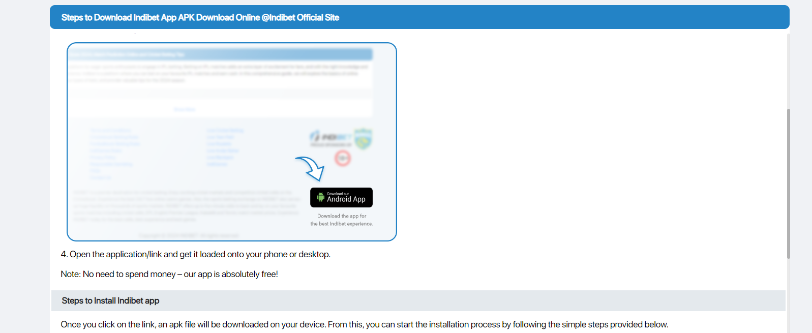 Indibet APK instruction.